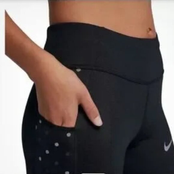 Nike Dri Fit Racer Flash Running Leggings Black Polka Dot Pockets Women Size L - Picture 2 of 7